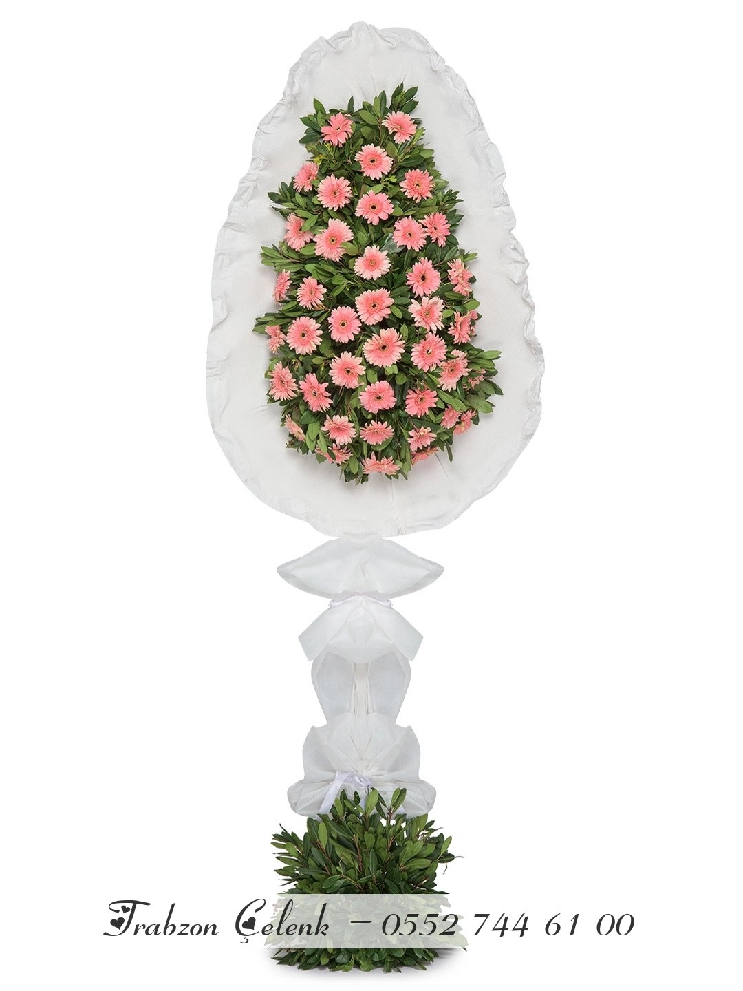 Tek Katlı Pembe Gerbera Çelenk