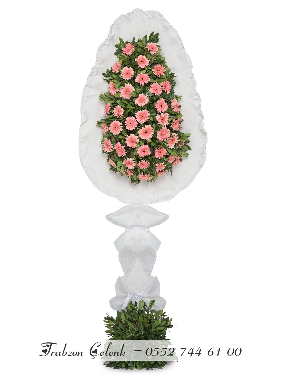 Tek Katlı Pembe Gerbera Çelenk