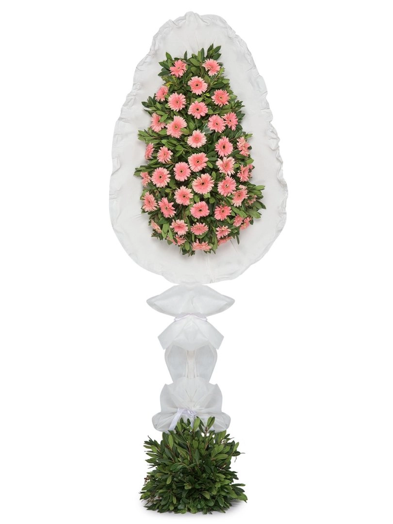 Tek Katlı Pembe Gerbera Çelenk