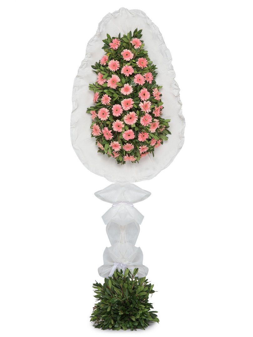 Tek Katlı Pembe Gerbera Çelenk